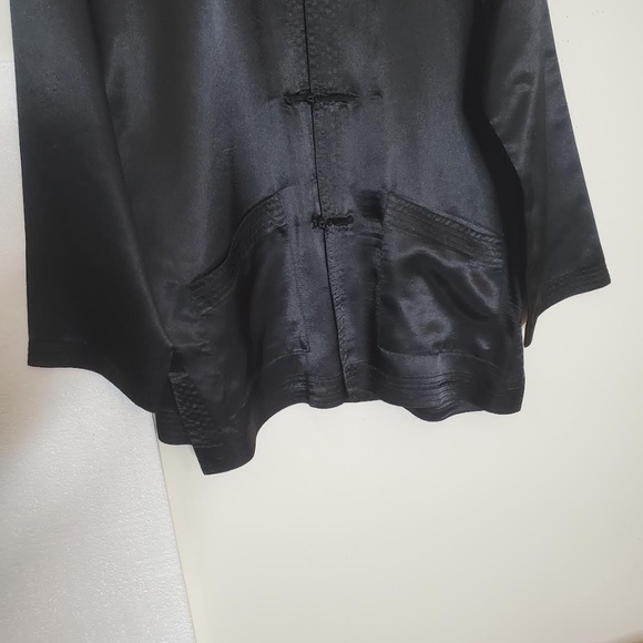 Mens Black Satin Vintage Chinese Tang Jacket (Mandarin Collar) - Picture 4 of 9